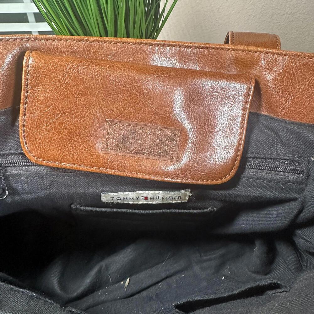 Tommy Hilfiger Brown Satchel Bag Multi Compartment Vintage Purse - Picture 3 of 9